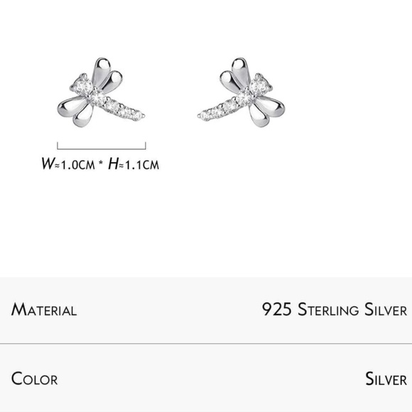 925 Sterling Silver Rhinestone Dragonfly Stud Earrings - Picture 4 of 4